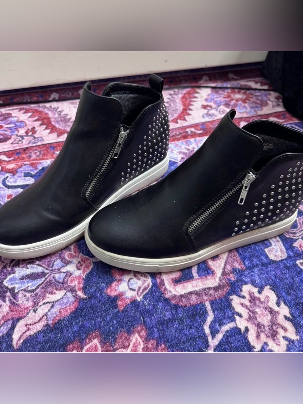 Women's Black Studded Wedge Sneaker with Side Zip